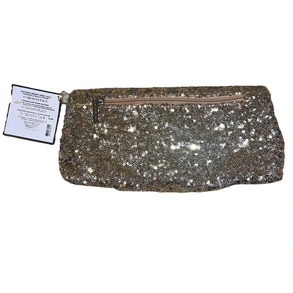 Victoria's Secret Angel Gold Sequin Foldover Clutch‎ Cosmetic Bag NWT Gold Glam